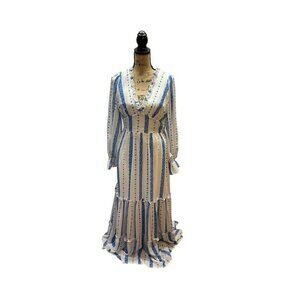 A. Calin by Flying Tomato Women's Feminine Boho Blue White Maxi Dress Sz L NWT